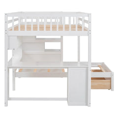 Bellemave® Full over Twin Bunk Bed with Desk, Drawers and Shelves, White - Bellemave