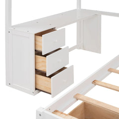Bellemave® Full over Twin Bunk Bed with Desk, Drawers and Shelves, White - Bellemave