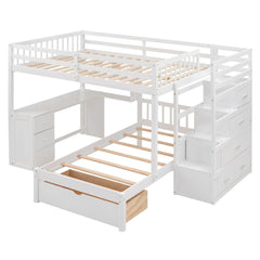 Bellemave® Full over Twin Bunk Bed with Desk, Drawers and Shelves, White - Bellemave