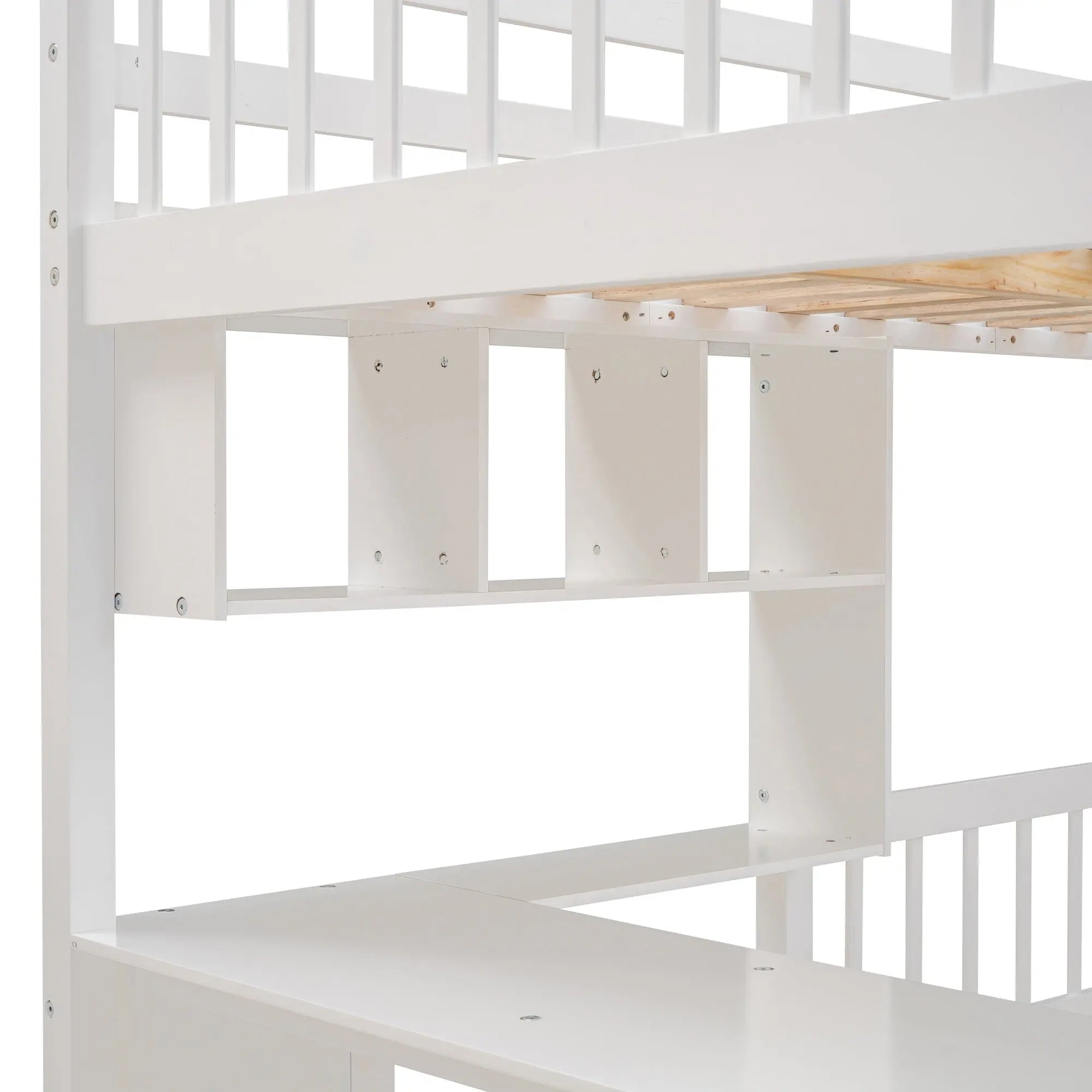Bellemave® Full over Twin Bunk Bed with Desk, Drawers and Shelves, White - Bellemave