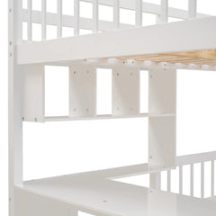 Bellemave® Full over Twin Bunk Bed with Desk, Drawers and Shelves, White - Bellemave