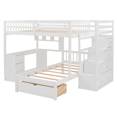 Bellemave® Full over Twin Bunk Bed with Desk, Drawers and Shelves, White - Bellemave