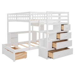 Bellemave® Full over Twin Bunk Bed with Desk, Drawers and Shelves, White - Bellemave