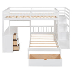 Bellemave® Full over Twin Bunk Bed with Desk, Drawers and Shelves, White - Bellemave