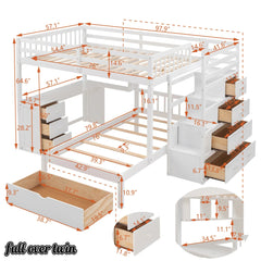 Bellemave® Full over Twin Bunk Bed with Desk, Drawers and Shelves, White - Bellemave
