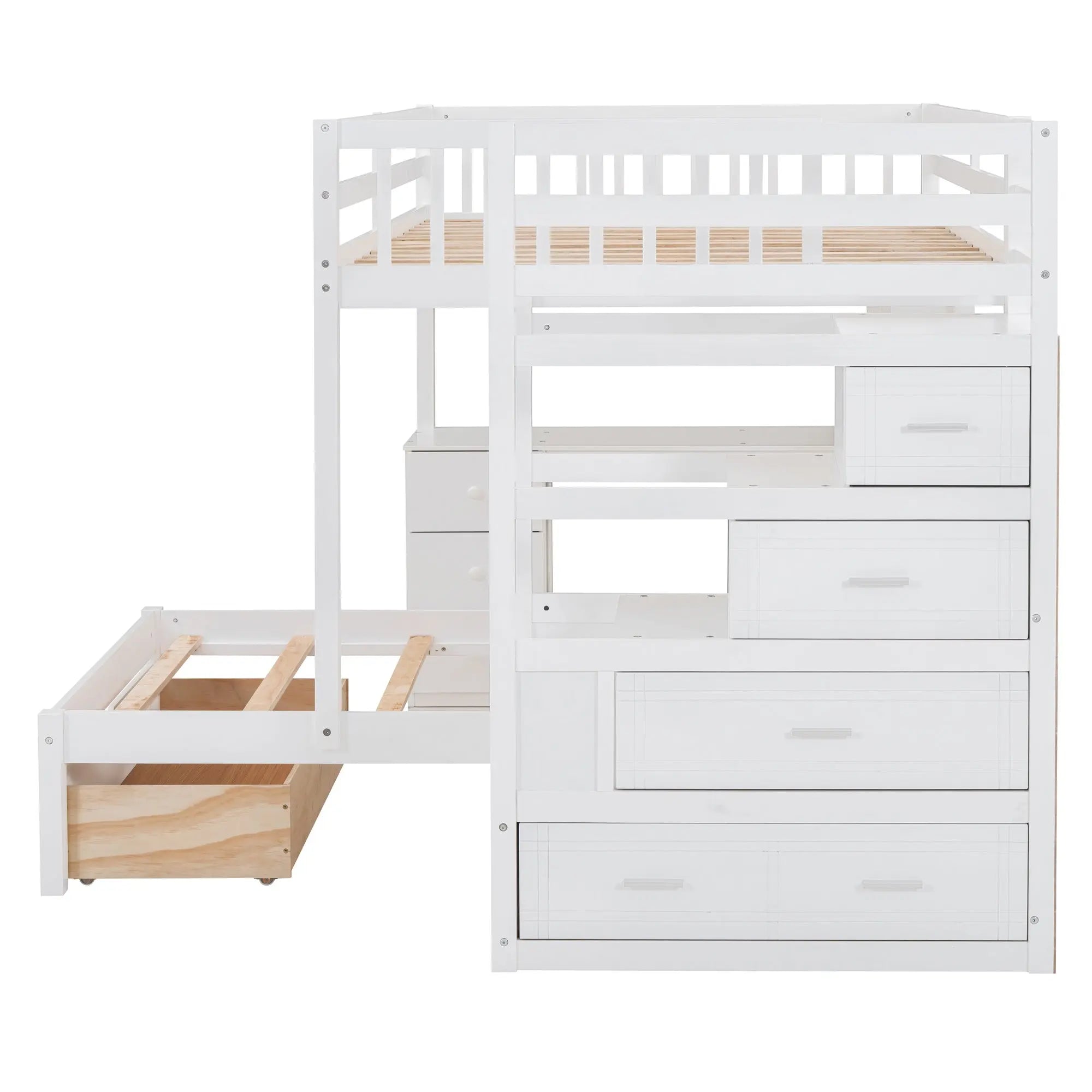 Bellemave® Full over Twin Bunk Bed with Desk, Drawers and Shelves, White - Bellemave