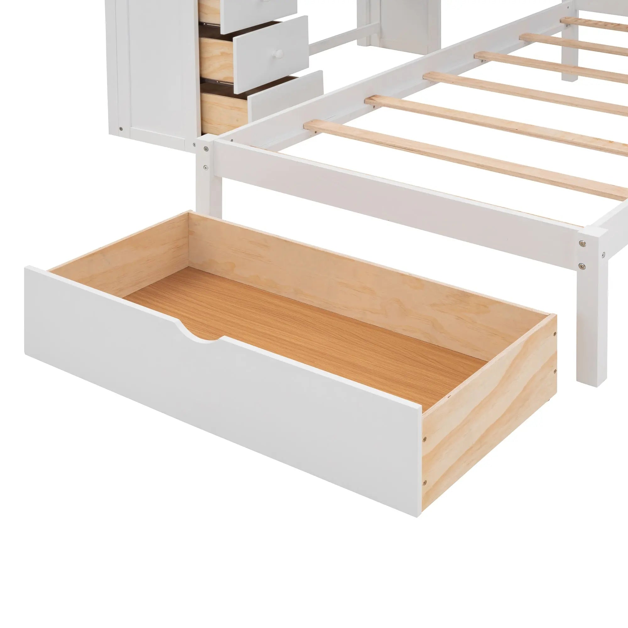 Bellemave® Full over Twin Bunk Bed with Desk, Drawers and Shelves, White - Bellemave