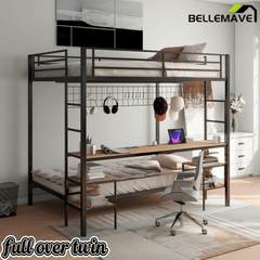 Bellemave® Full Over Twin Bunk Bed with Desk, Shelves & Charging Station - Bellemave