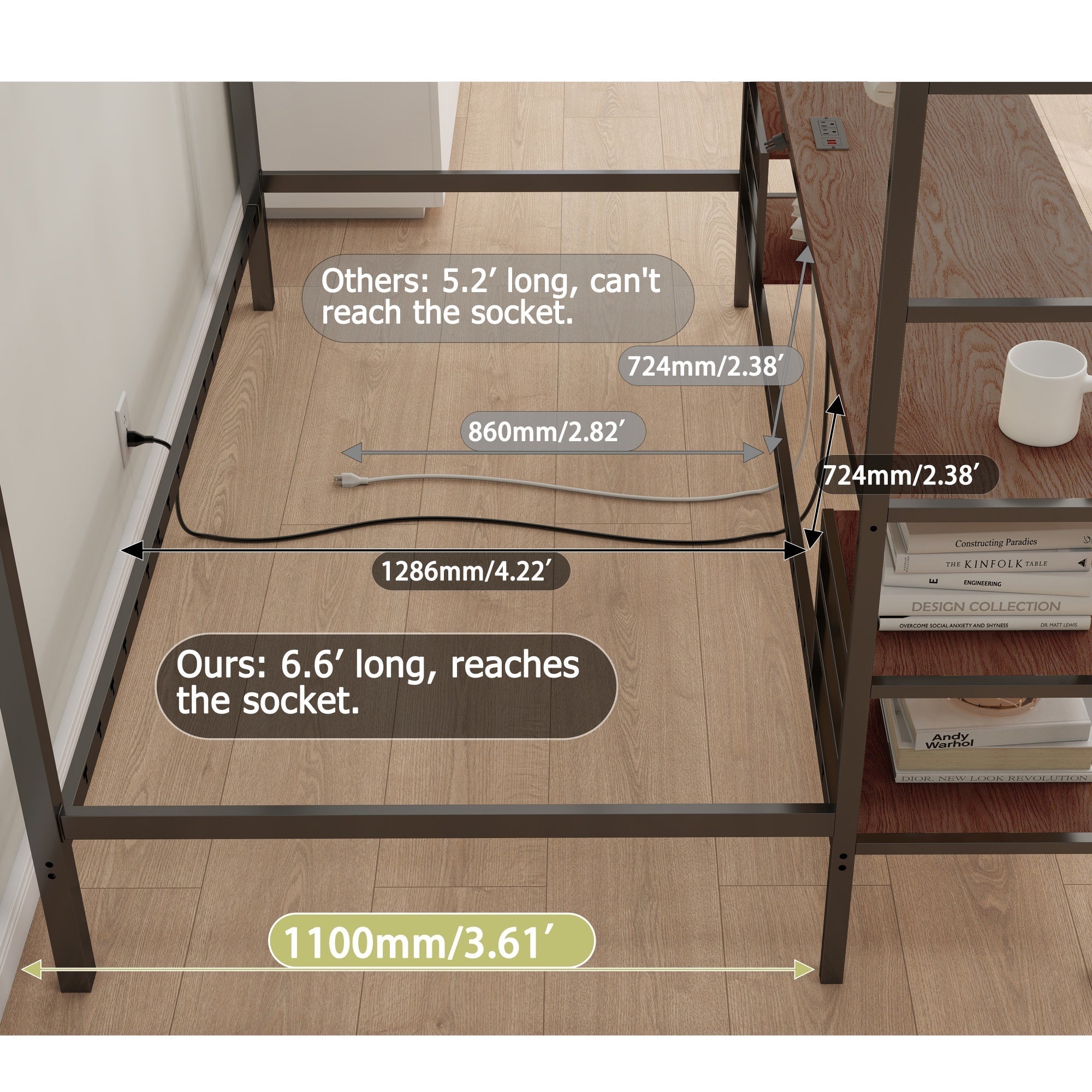 Bellemave® Full Over Twin Bunk Bed with Desk, Shelves & Charging Station - Bellemave