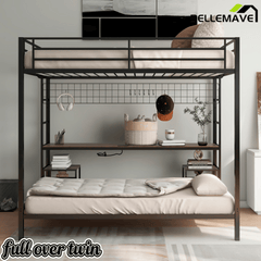 Bellemave® Full Over Twin Bunk Bed with Desk, Shelves & Charging Station - Bellemave