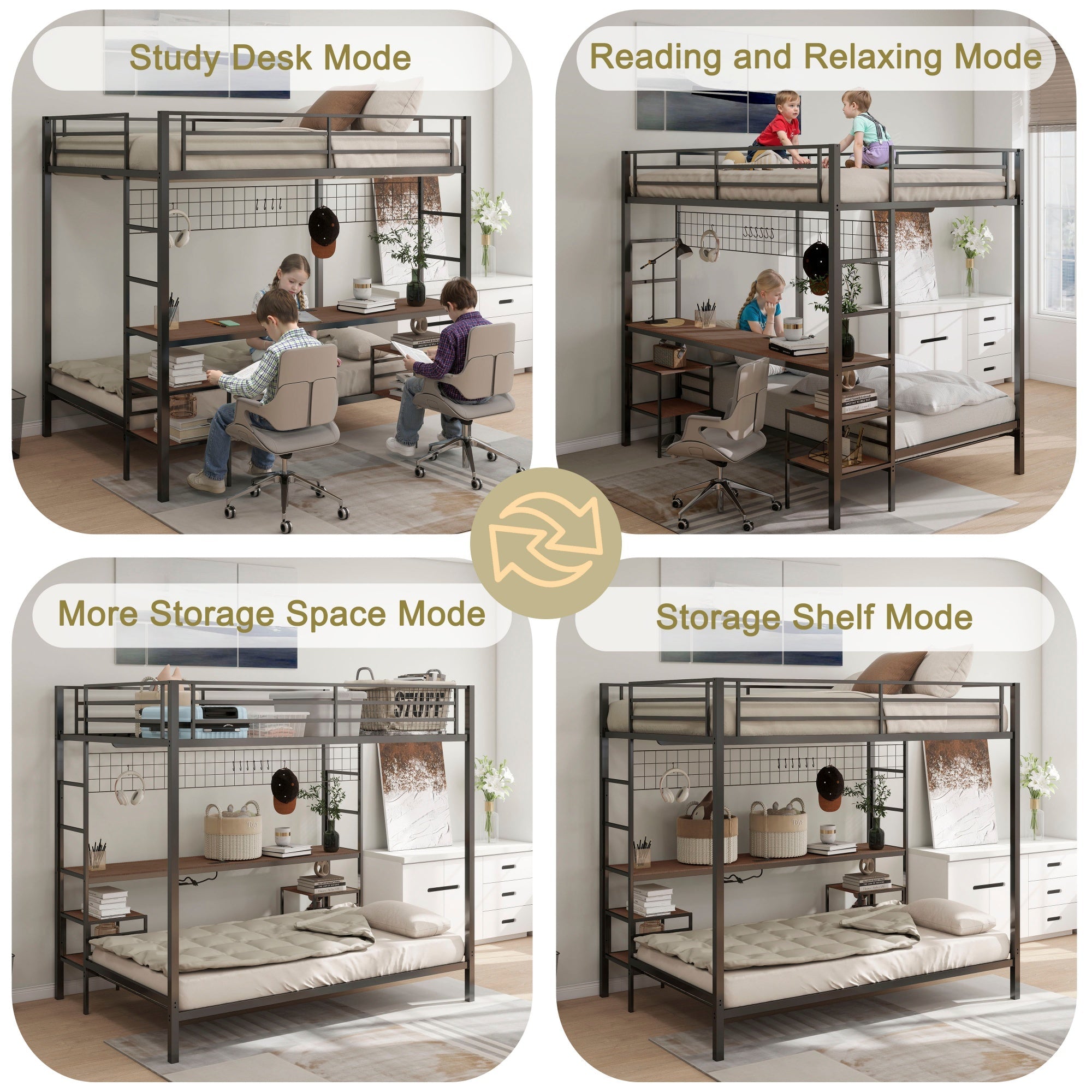 Bellemave® Full Over Twin Bunk Bed with Desk, Shelves & Charging Station - Bellemave