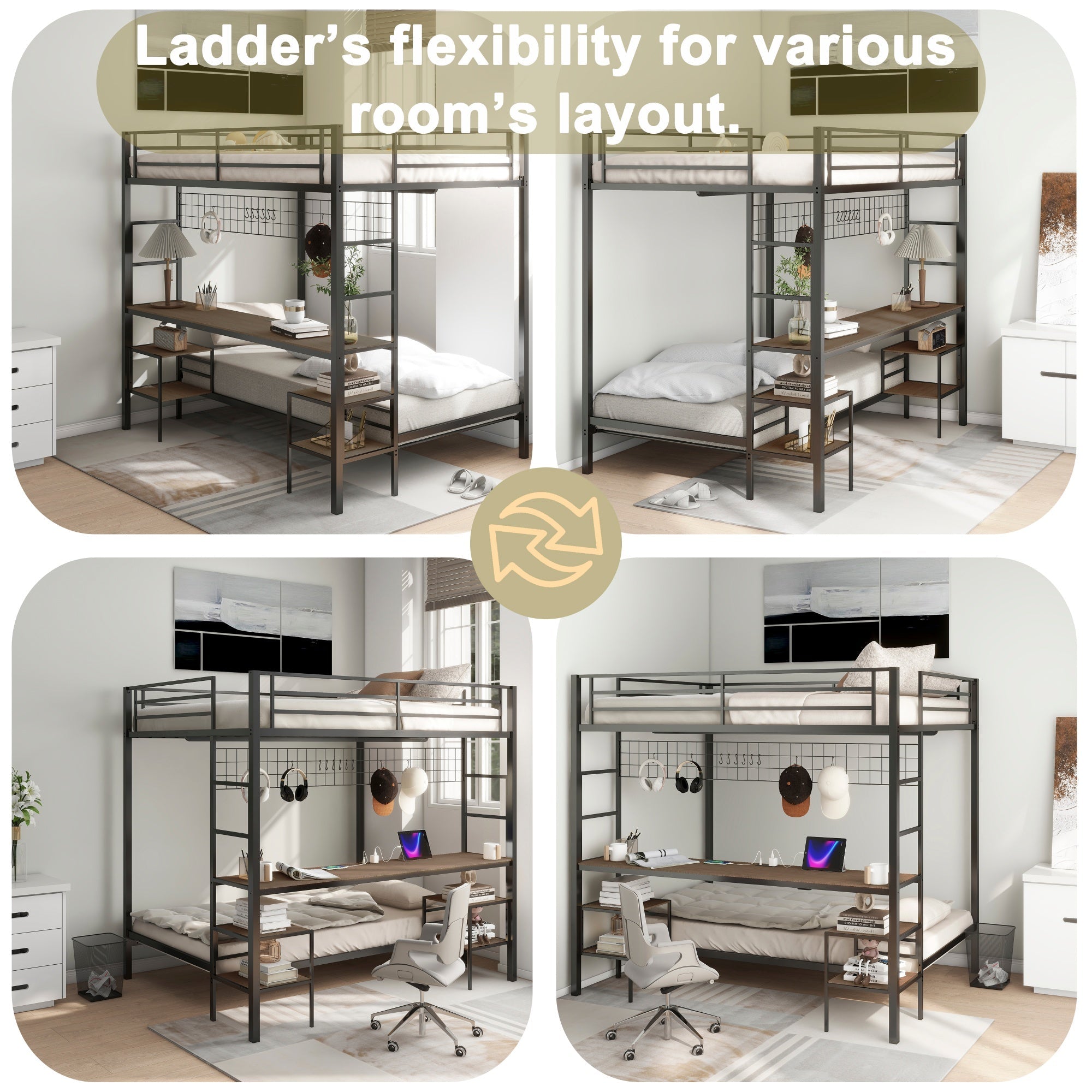 Bellemave® Full Over Twin Bunk Bed with Desk, Shelves & Charging Station - Bellemave