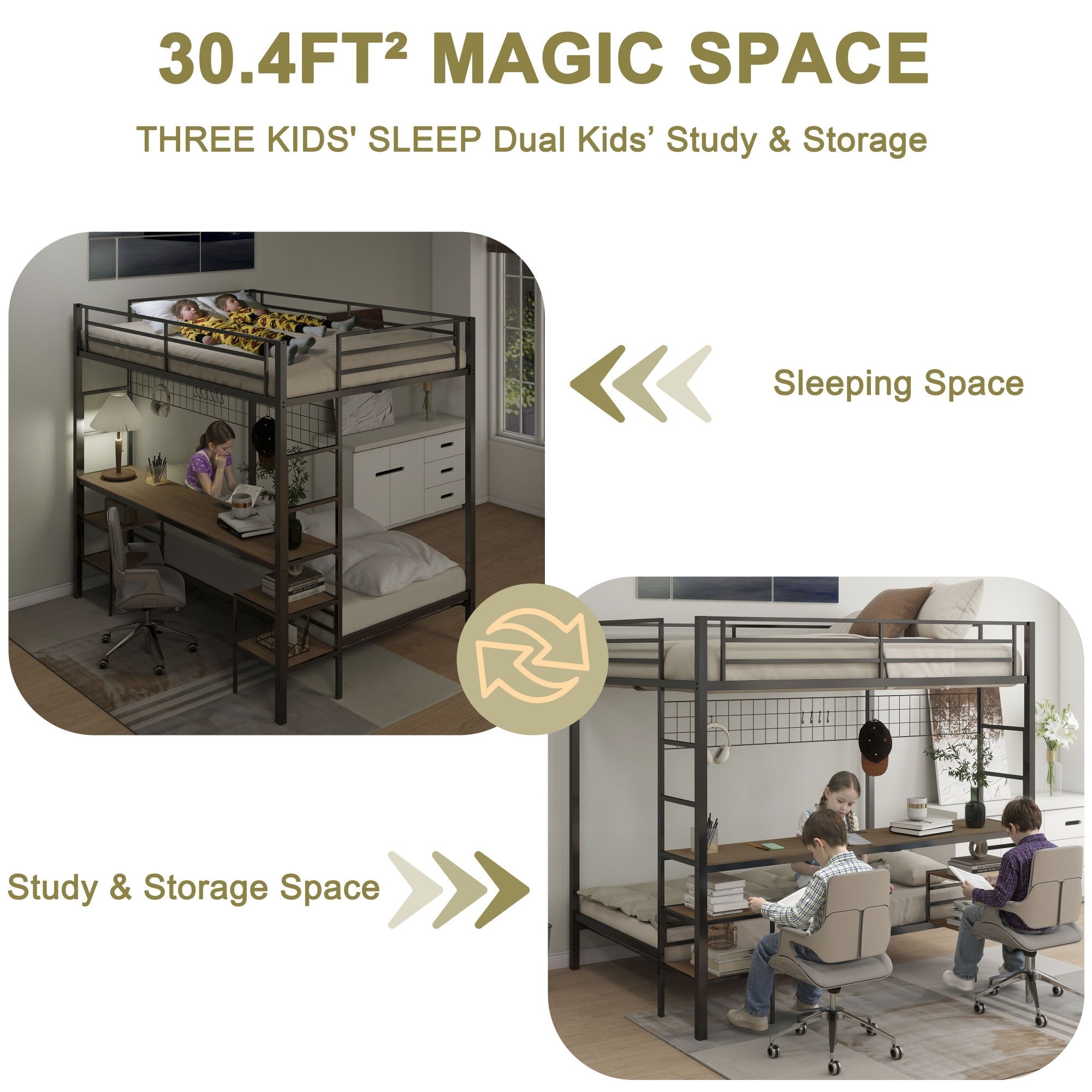 Bellemave® Full Over Twin Bunk Bed with Desk, Shelves & Charging Station - Bellemave