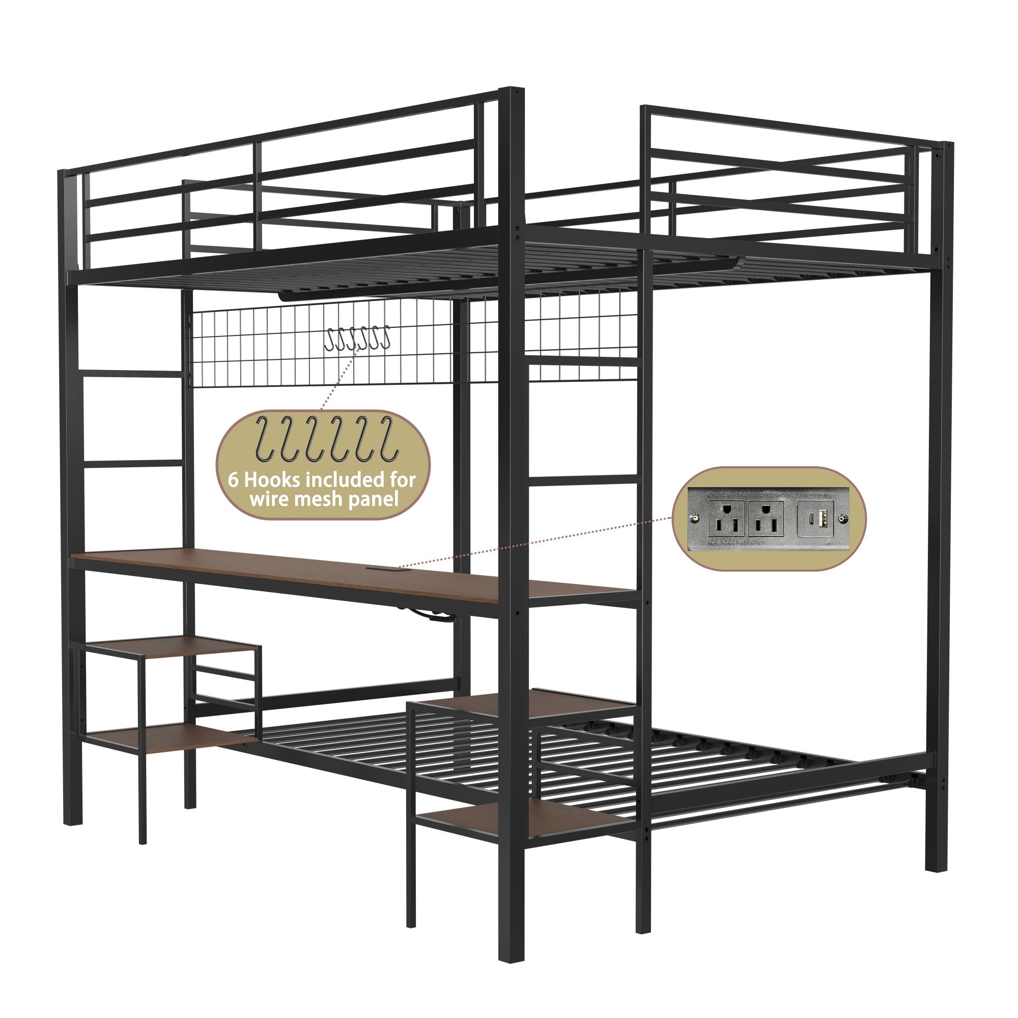 Bellemave® Full Over Twin Bunk Bed with Desk, Shelves & Charging Station - Bellemave