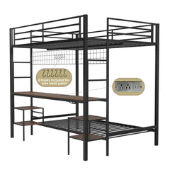 Bellemave® Full Over Twin Bunk Bed with Desk, Shelves & Charging Station - Bellemave