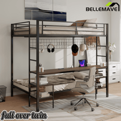 Bellemave® Full Over Twin Bunk Bed with Desk, Shelves & Charging Station - Bellemave
