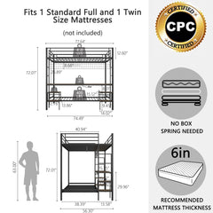 Bellemave® Full Over Twin Bunk Bed with Desk, Shelves & Charging Station - Bellemave