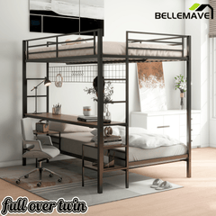 Bellemave® Full Over Twin Bunk Bed with Desk, Shelves & Charging Station - Bellemave