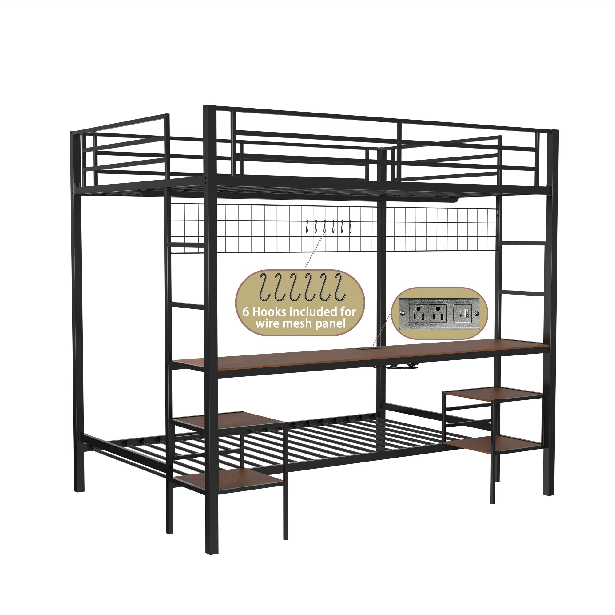 Bellemave® Full Over Twin Bunk Bed with Desk, Shelves & Charging Station - Bellemave