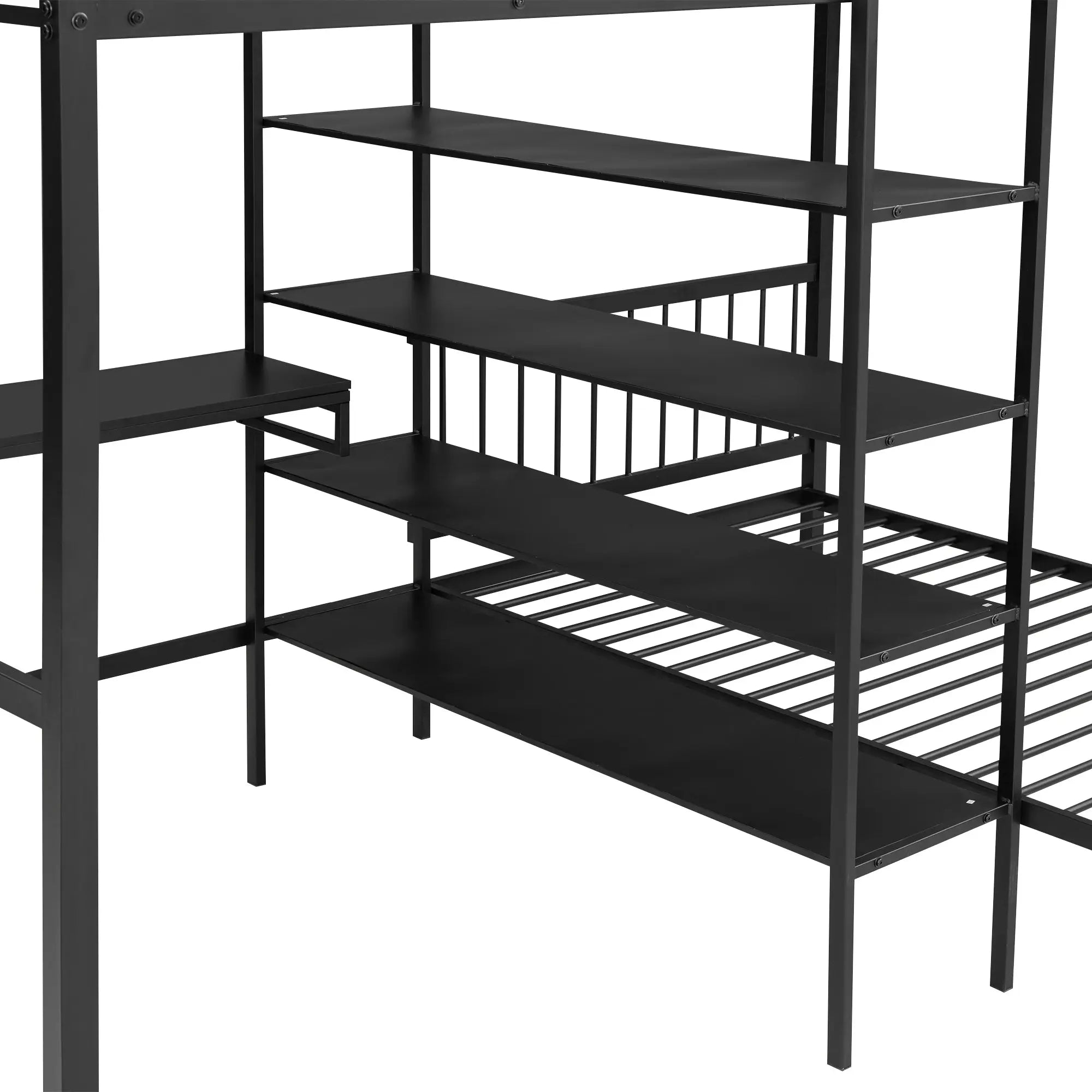 Bellemave® Full Over Twin Metal Bunk Bed with Built - in Desk, Shelves and Ladder - Bellemave