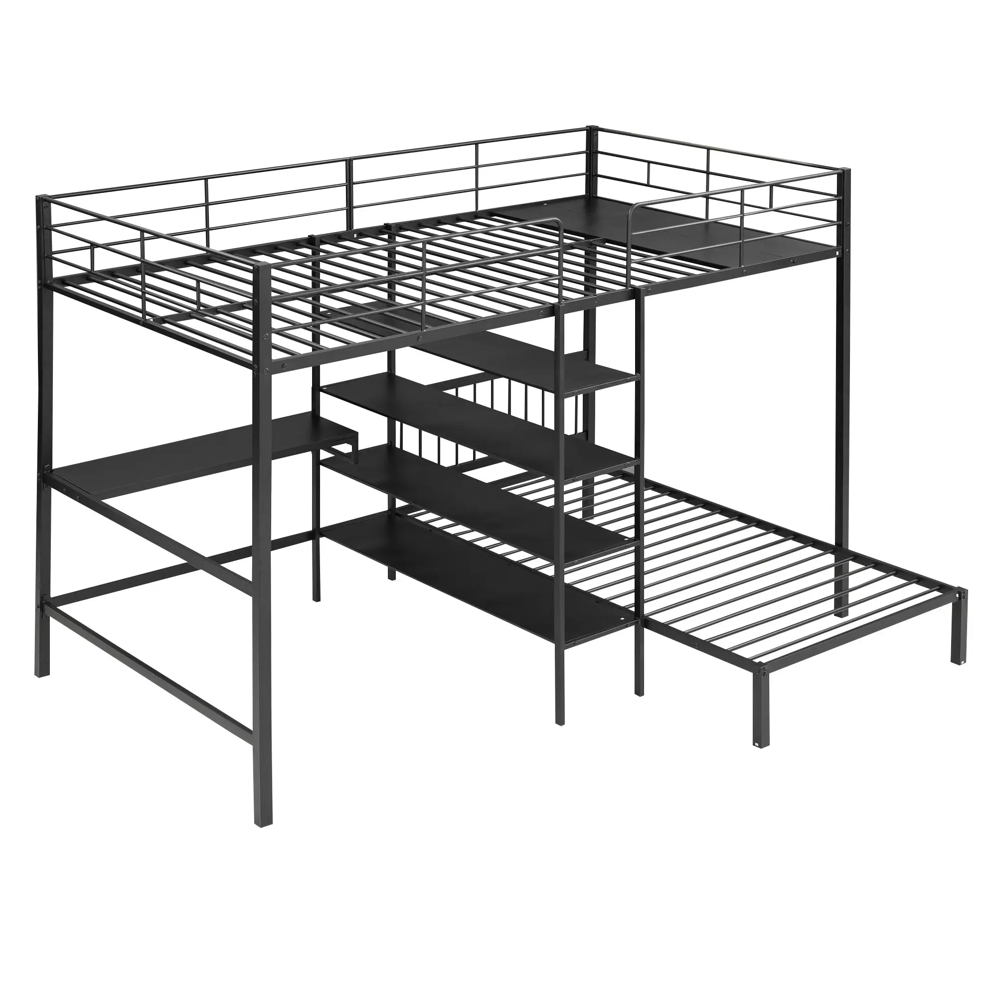Bellemave® Full Over Twin Metal Bunk Bed with Built - in Desk, Shelves and Ladder - Bellemave