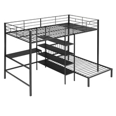 Bellemave® Full Over Twin Metal Bunk Bed with Built - in Desk, Shelves and Ladder - Bellemave