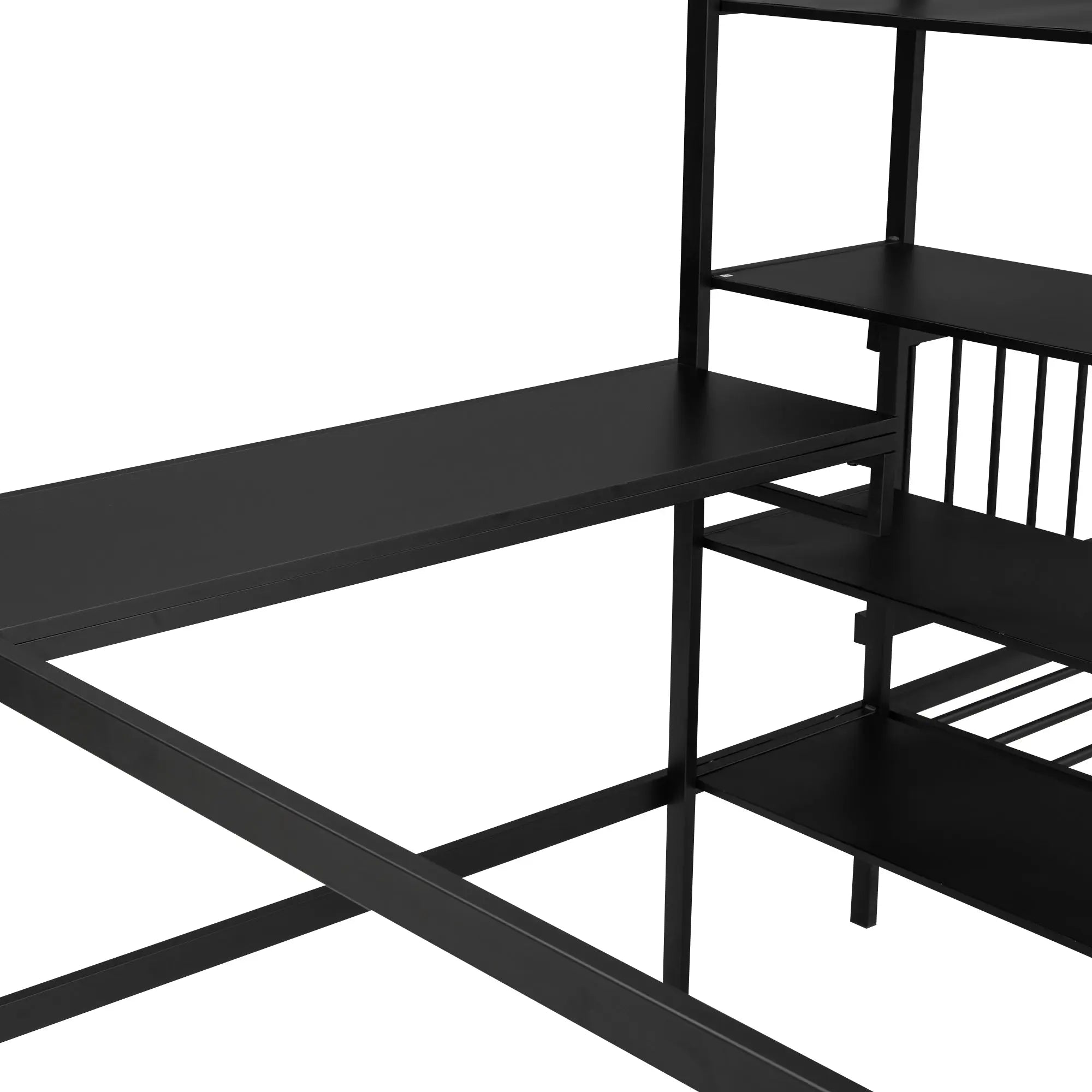 Bellemave® Full Over Twin Metal Bunk Bed with Built - in Desk, Shelves and Ladder - Bellemave