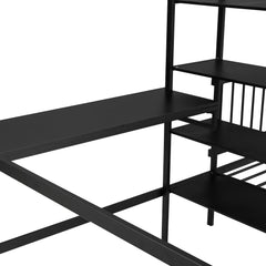 Bellemave® Full Over Twin Metal Bunk Bed with Built - in Desk, Shelves and Ladder - Bellemave