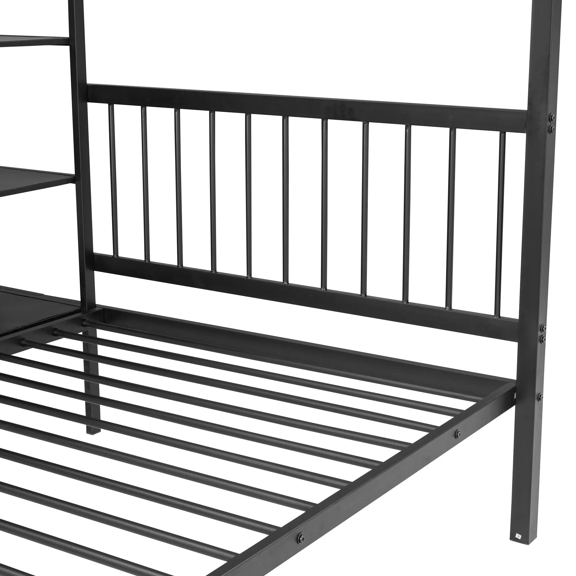 Bellemave® Full Over Twin Metal Bunk Bed with Built - in Desk, Shelves and Ladder - Bellemave