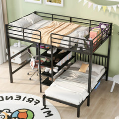 Bellemave® Full Over Twin Metal Bunk Bed with Built - in Desk, Shelves and Ladder - Bellemave