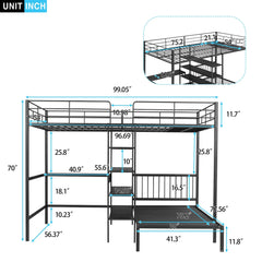 Bellemave® Full Over Twin Metal Bunk Bed with Built - in Desk, Shelves and Ladder - Bellemave
