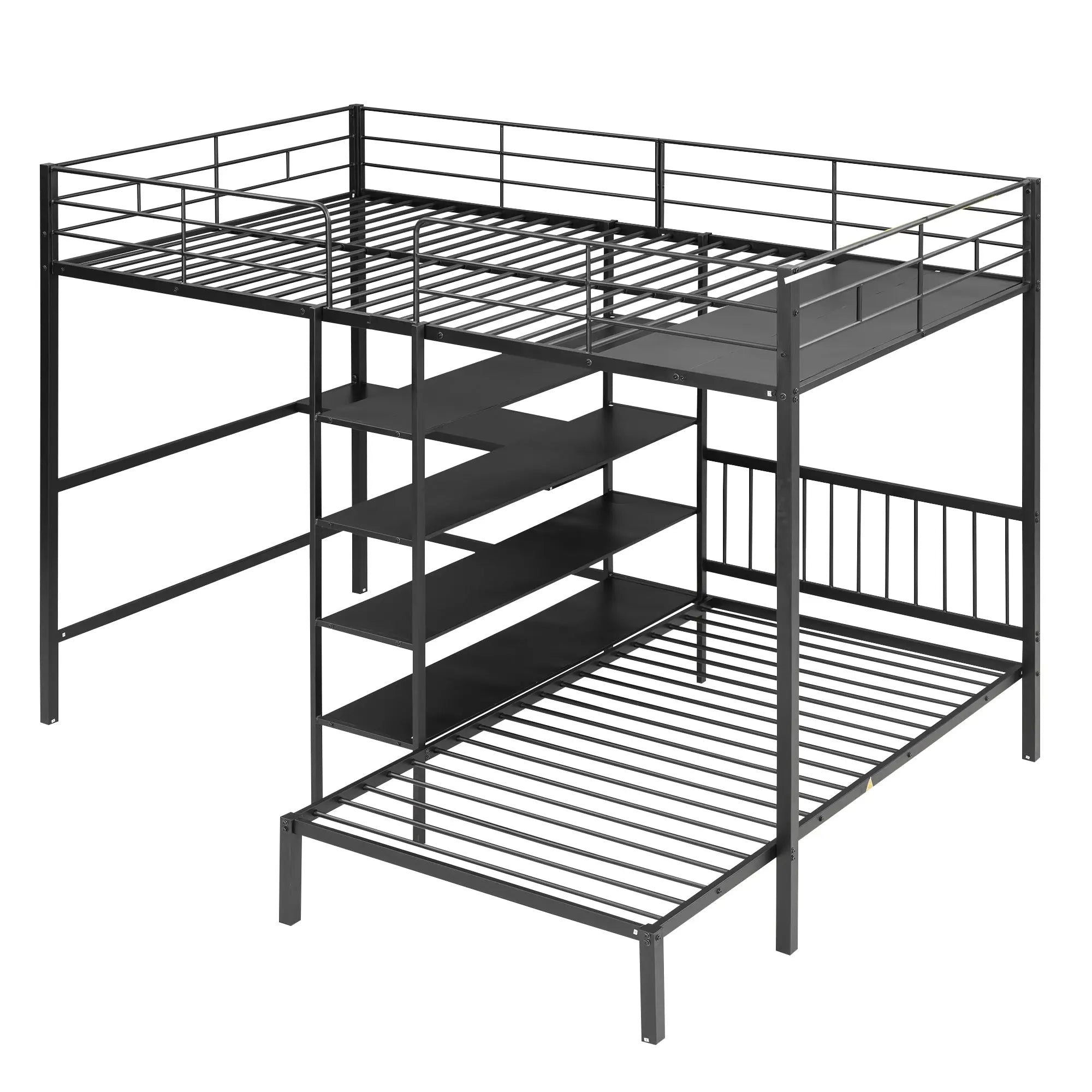 Bellemave® Full Over Twin Metal Bunk Bed with Built - in Desk, Shelves and Ladder - Bellemave