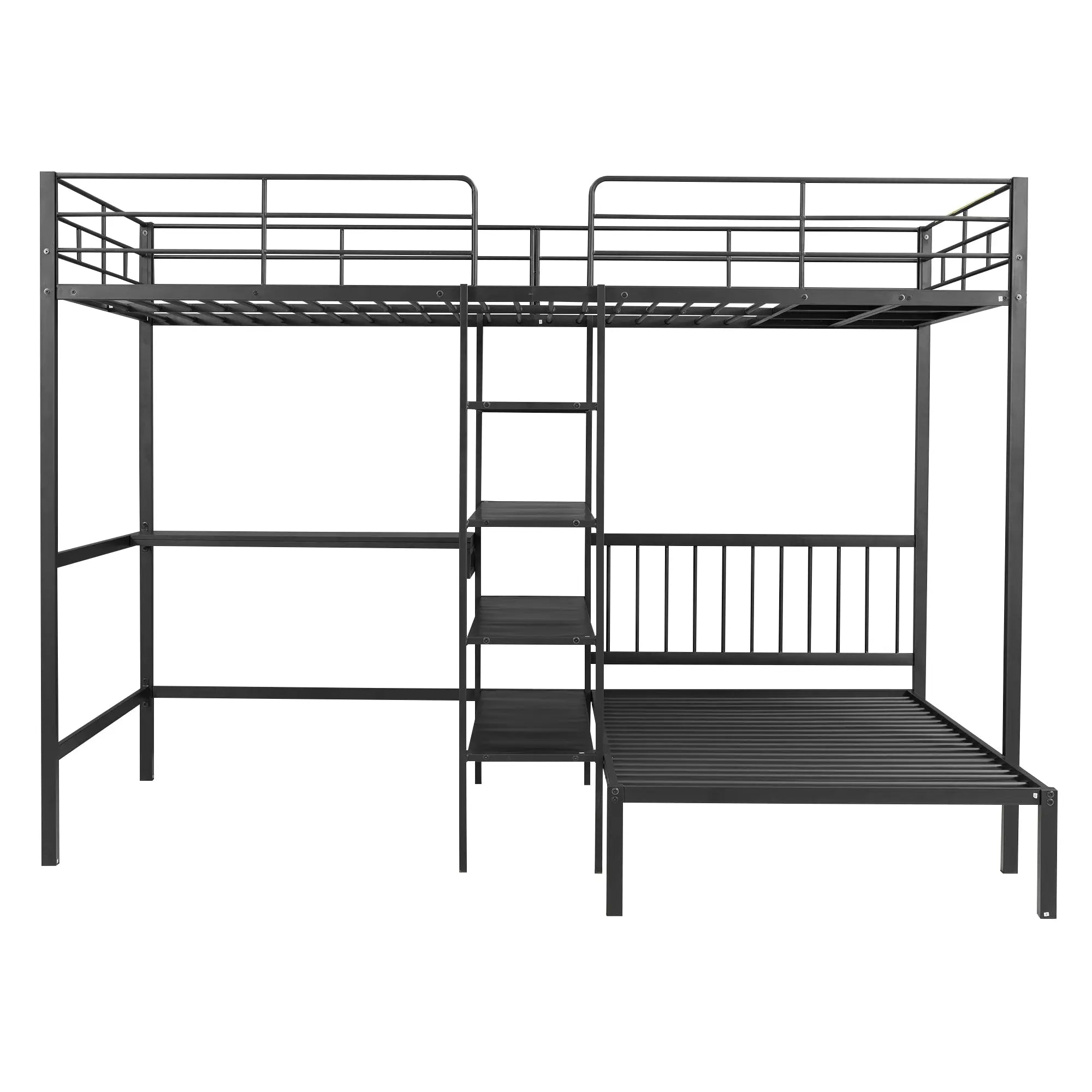 Bellemave® Full Over Twin Metal Bunk Bed with Built - in Desk, Shelves and Ladder - Bellemave