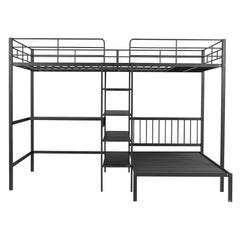 Bellemave® Full Over Twin Metal Bunk Bed with Built - in Desk, Shelves and Ladder - Bellemave