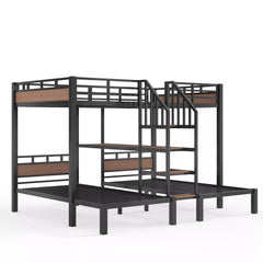 Bellemave® Full over Twin over Twin Metal Bunk Bed with Shelf & Stairs, Heavy Duty Triple Bunk Beds with Safety Guardrails, for 3 Kids, Teens, Black - Bellemave