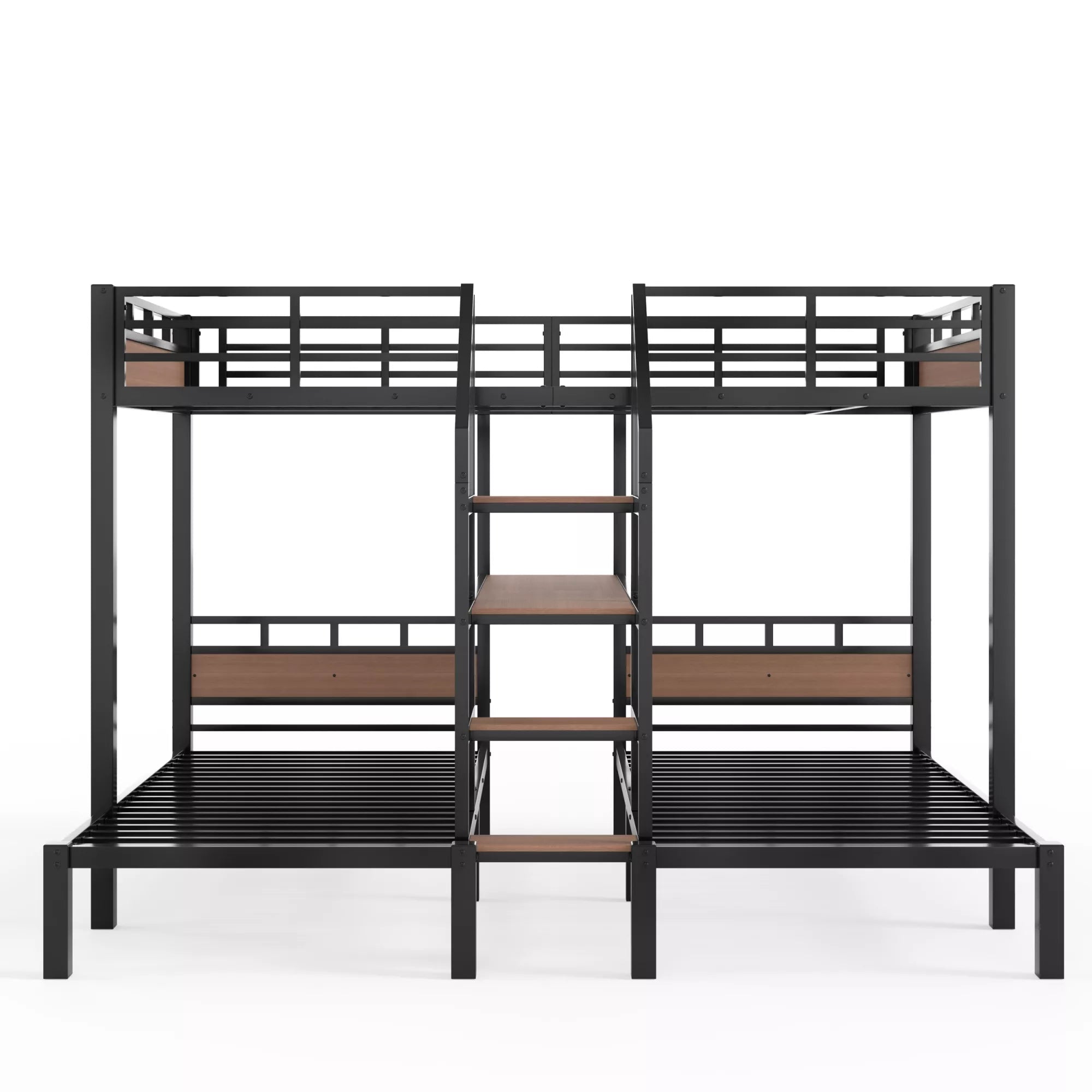 Bellemave® Full over Twin over Twin Metal Bunk Bed with Shelf & Stairs, Heavy Duty Triple Bunk Beds with Safety Guardrails, for 3 Kids, Teens, Black - Bellemave