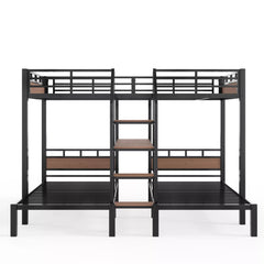 Bellemave® Full over Twin over Twin Metal Bunk Bed with Shelf & Stairs, Heavy Duty Triple Bunk Beds with Safety Guardrails, for 3 Kids, Teens, Black - Bellemave