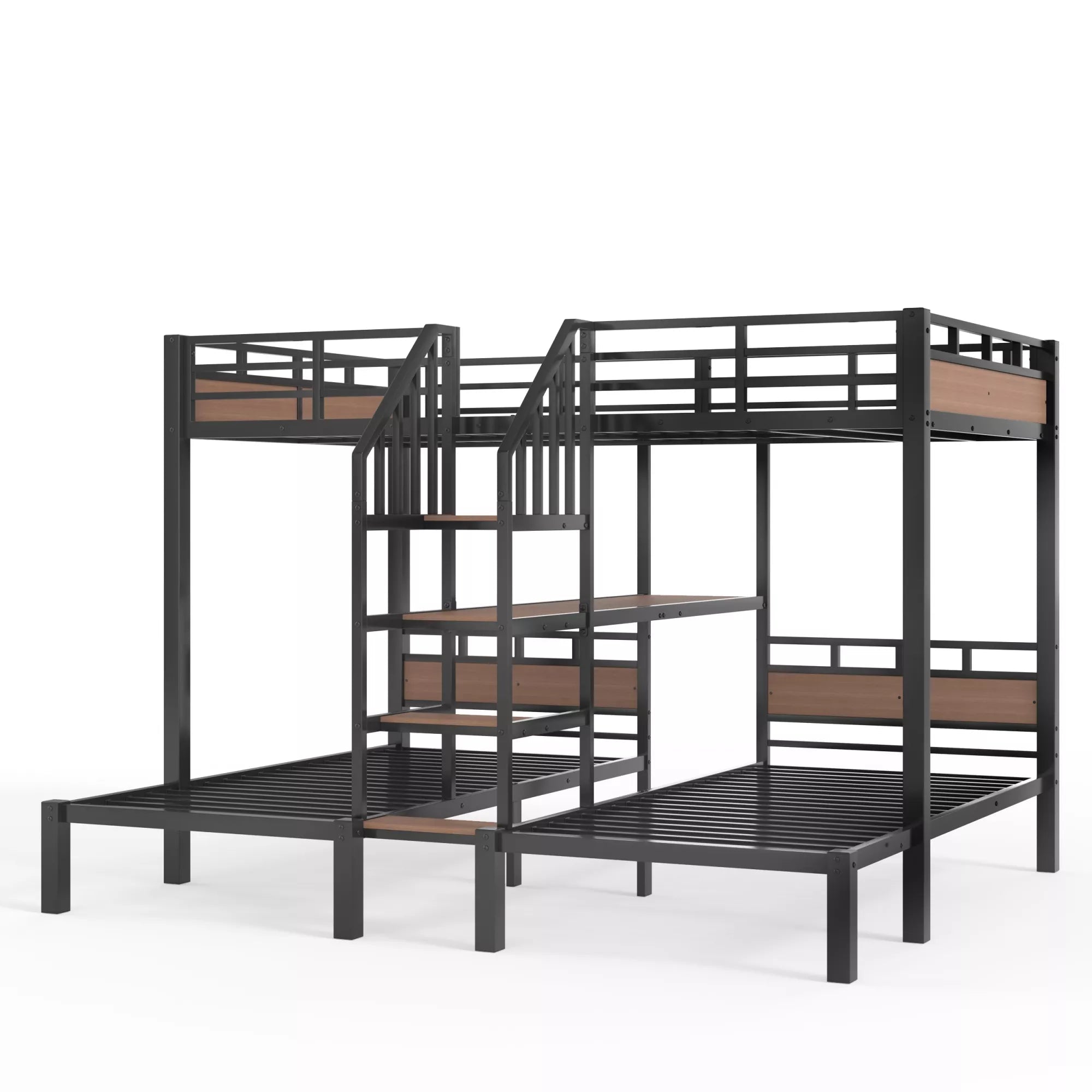 Bellemave® Full over Twin over Twin Metal Bunk Bed with Shelf & Stairs, Heavy Duty Triple Bunk Beds with Safety Guardrails, for 3 Kids, Teens, Black - Bellemave