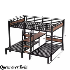 Bellemave® Full over Twin over Twin Metal Bunk Bed with Shelf & Stairs, Heavy Duty Triple Bunk Beds with Safety Guardrails, for 3 Kids, Teens, Black - Bellemave