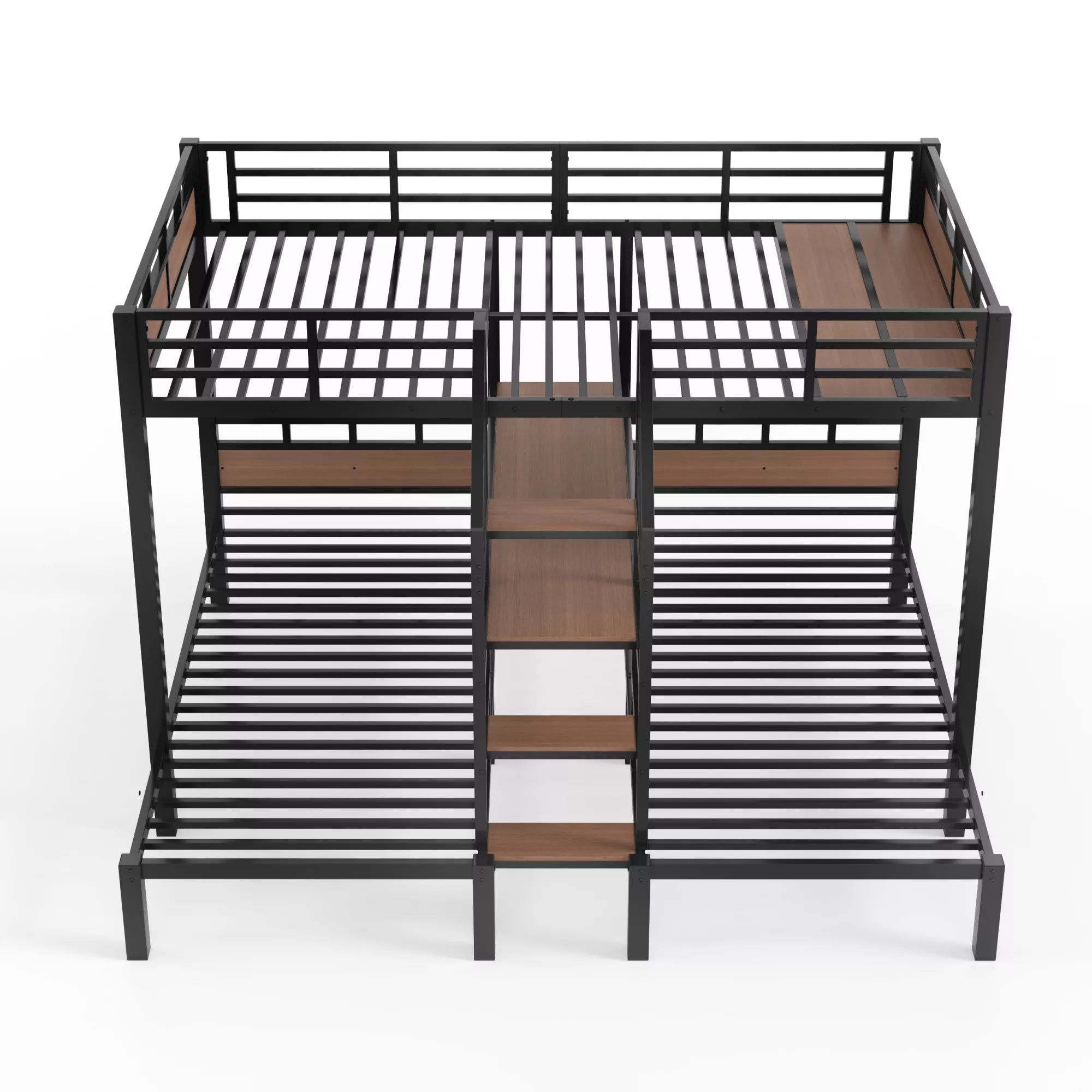 Bellemave® Full over Twin over Twin Metal Bunk Bed with Shelf & Stairs, Heavy Duty Triple Bunk Beds with Safety Guardrails, for 3 Kids, Teens, Black - Bellemave