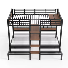 Bellemave® Full over Twin over Twin Metal Bunk Bed with Shelf & Stairs, Heavy Duty Triple Bunk Beds with Safety Guardrails, for 3 Kids, Teens, Black - Bellemave