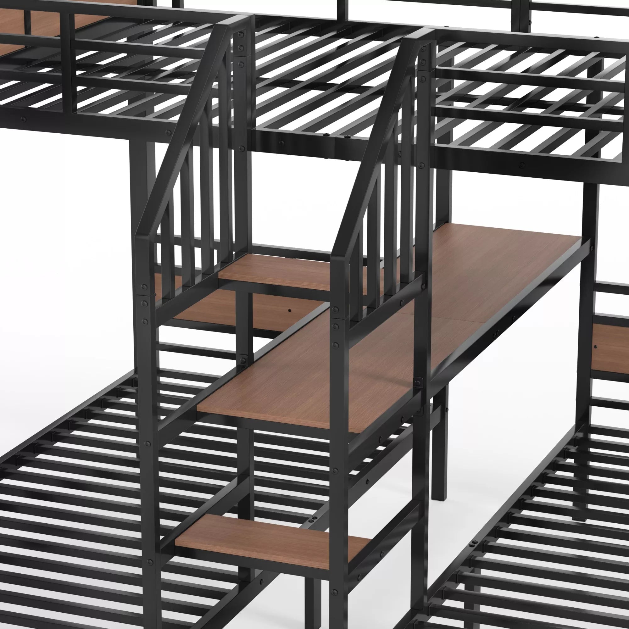 Bellemave® Full over Twin over Twin Metal Bunk Bed with Shelf & Stairs, Heavy Duty Triple Bunk Beds with Safety Guardrails, for 3 Kids, Teens, Black - Bellemave