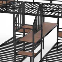 Bellemave® Full over Twin over Twin Metal Bunk Bed with Shelf & Stairs, Heavy Duty Triple Bunk Beds with Safety Guardrails, for 3 Kids, Teens, Black - Bellemave