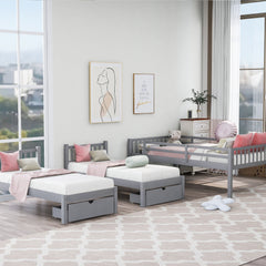 Bellemave® Full Over Twin & Twin Bunk Bed, Wood Triple Bunk Bed with Drawers and Guardrails, Gray - Bellemave