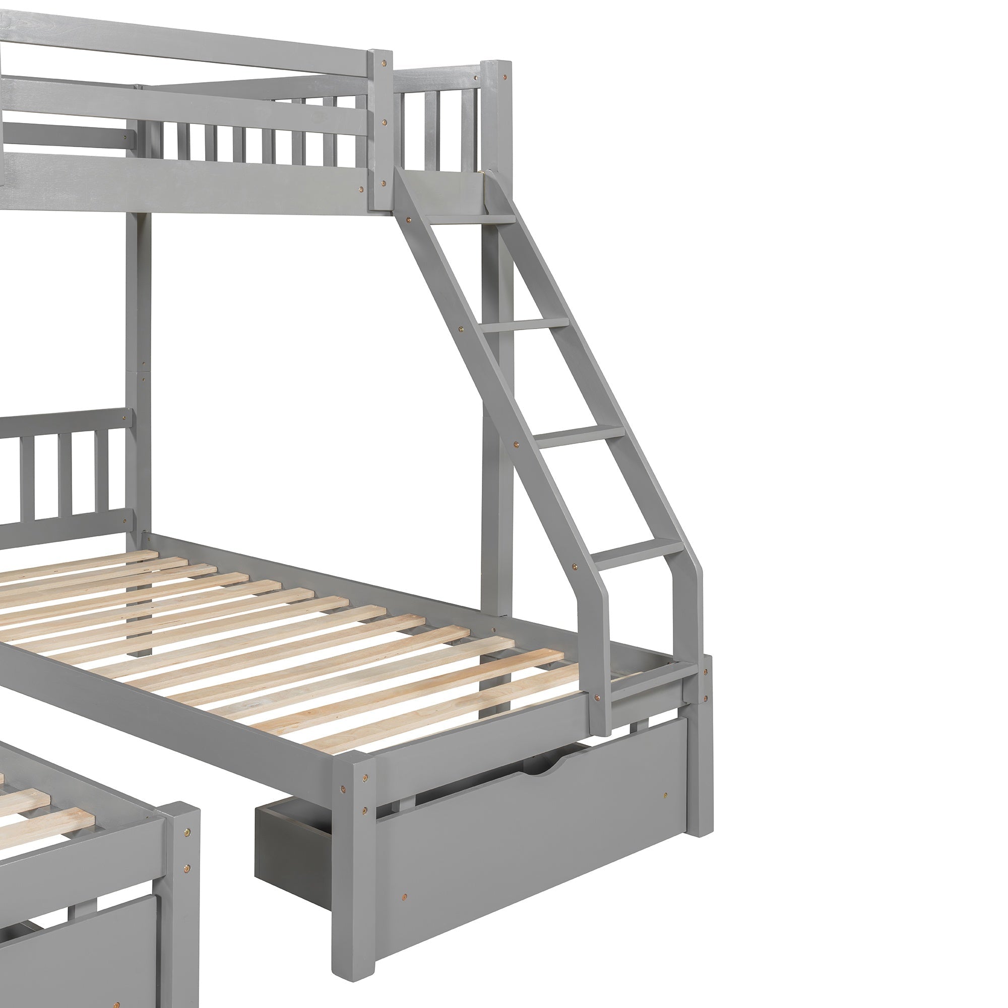 Bellemave® Full Over Twin & Twin Bunk Bed, Wood Triple Bunk Bed with Drawers and Guardrails, Gray - Bellemave
