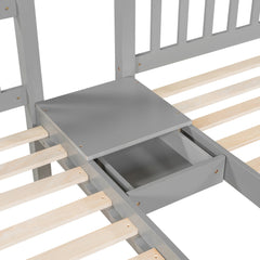 Bellemave® Full Over Twin & Twin Bunk Bed, Wood Triple Bunk Bed with Drawers and Guardrails, Gray - Bellemave