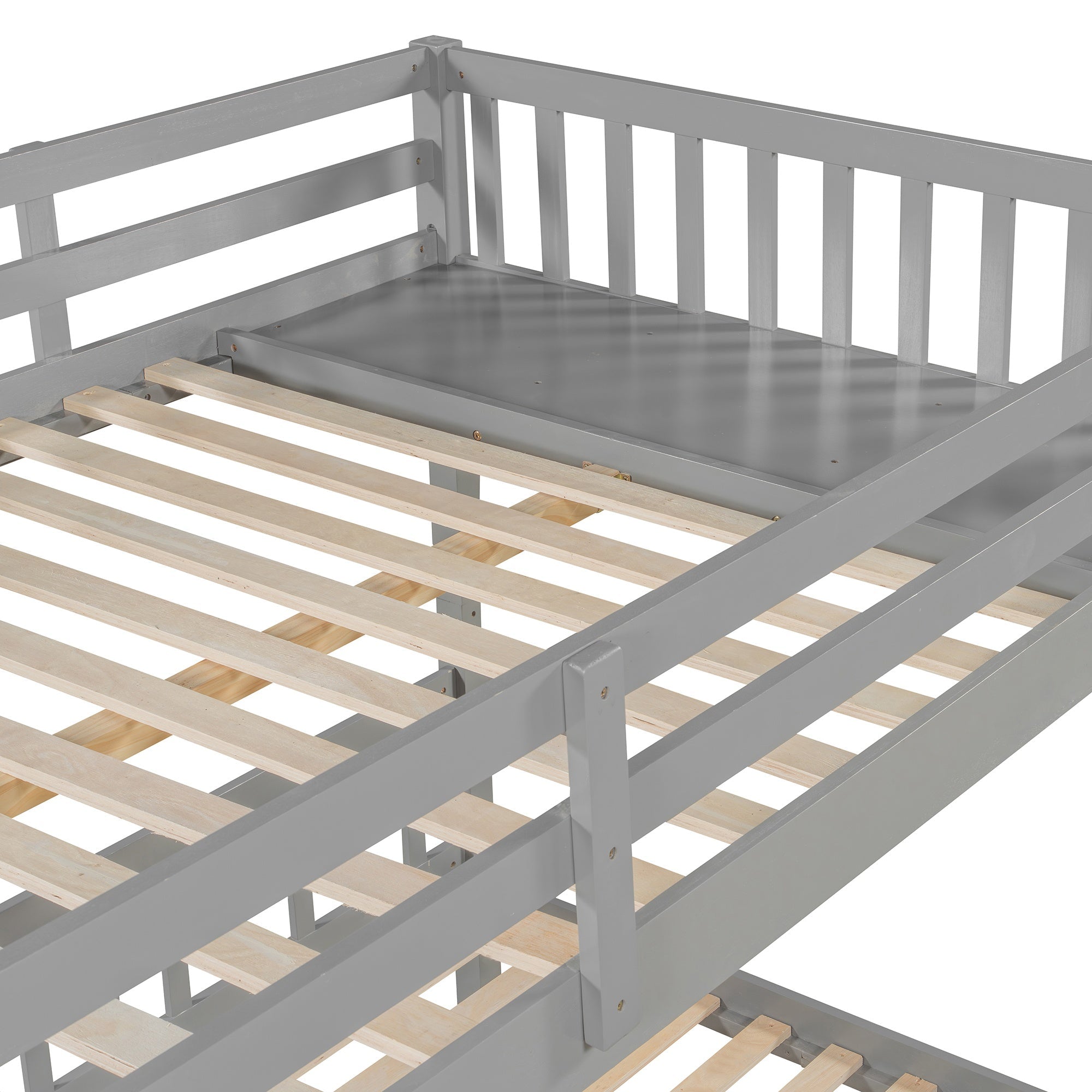 Bellemave® Full Over Twin & Twin Bunk Bed, Wood Triple Bunk Bed with Drawers and Guardrails, Gray - Bellemave