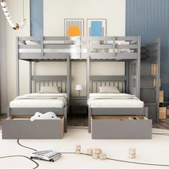 Bellemave® Full over Twin & Twin Triple Bunk Bed with 2 Drawers and Guardrails - Bellemave