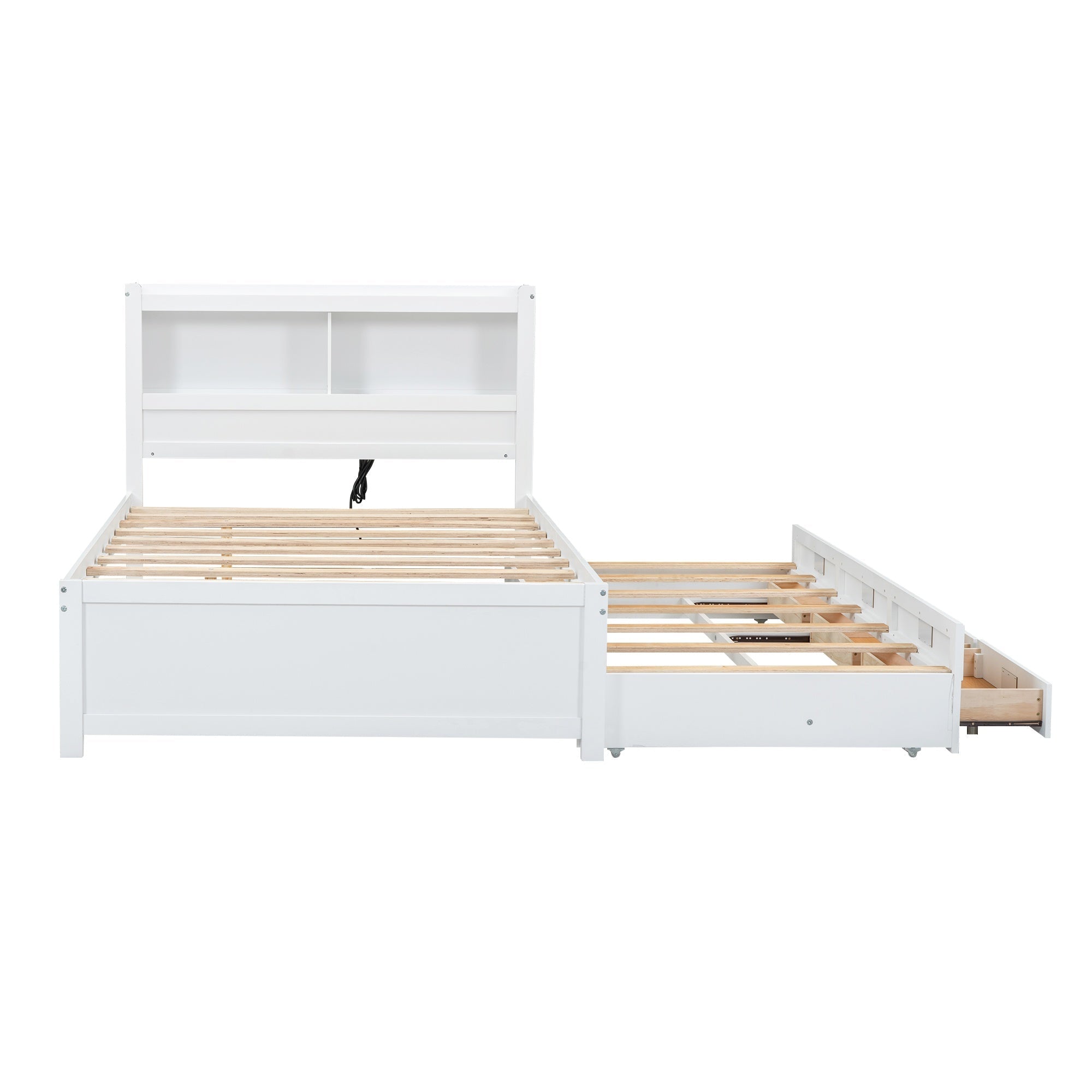 Bellemave® Full Size Bed Frame with Drawers & Storage Headboard, Solid Wood Platform Bed with Trundle & USB Ports for Teens, Adults - Bellemave