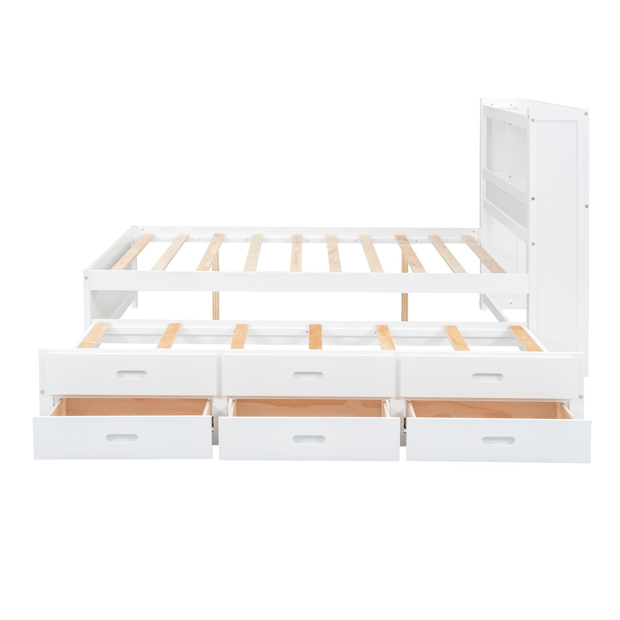 Bellemave® Full Size Bed Frame with Drawers & Storage Headboard, Solid Wood Platform Bed with Trundle & USB Ports for Teens, Adults - Bellemave